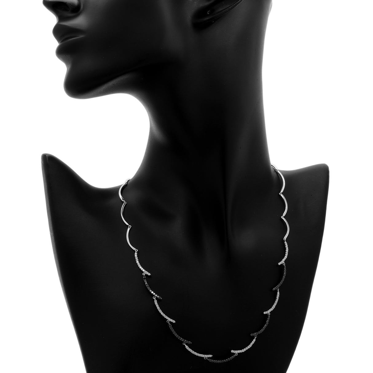 18K White Gold 1.50 Carat Black & White Diamond Necklace Fine Jewellery Modaselle