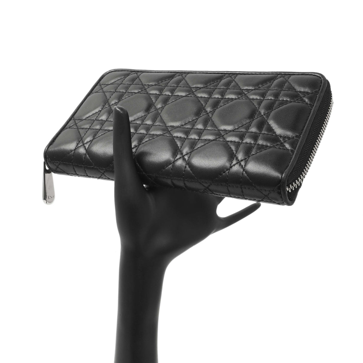 Christian Dior Black Lambskin Cannage Lady Dior Zip Wallet Accessories Christian Dior
