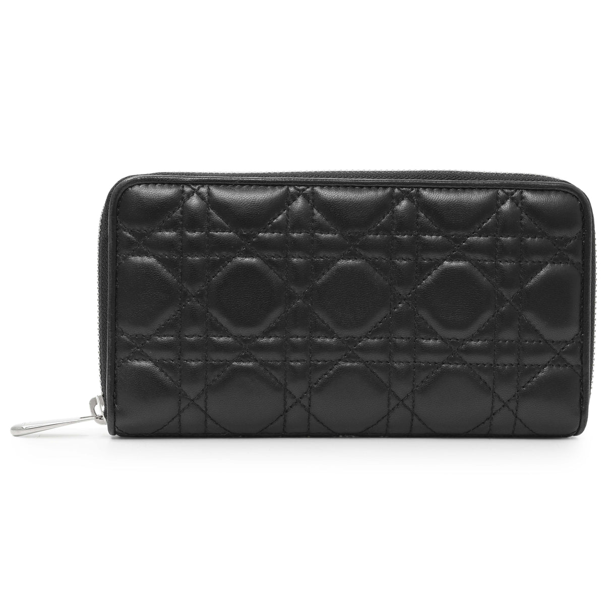 Christian Dior Black Lambskin Cannage Lady Dior Zip Wallet Accessories Christian Dior