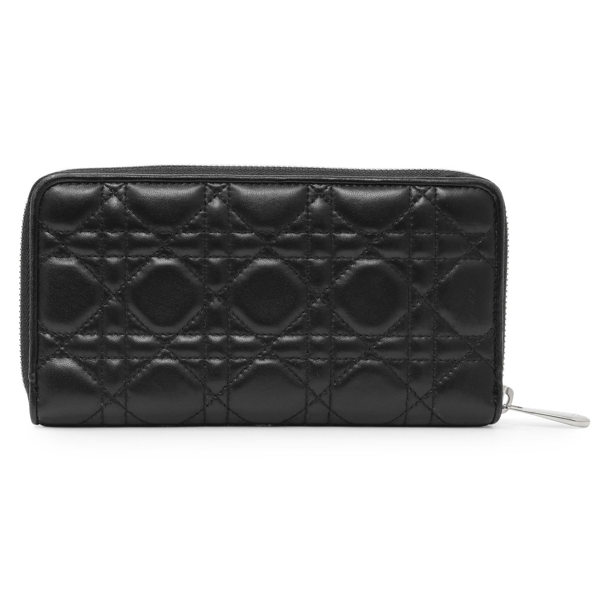 Christian Dior Black Lambskin Cannage Lady Dior Zip Wallet Accessories Christian Dior