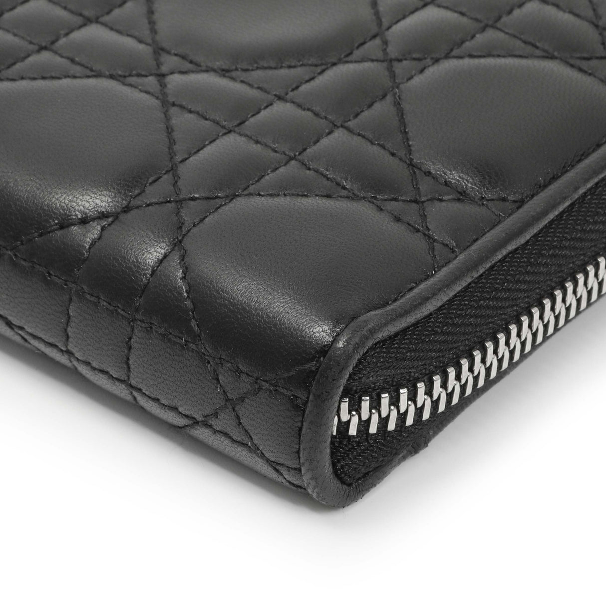 Christian Dior Black Lambskin Cannage Lady Dior Zip Wallet Accessories Christian Dior