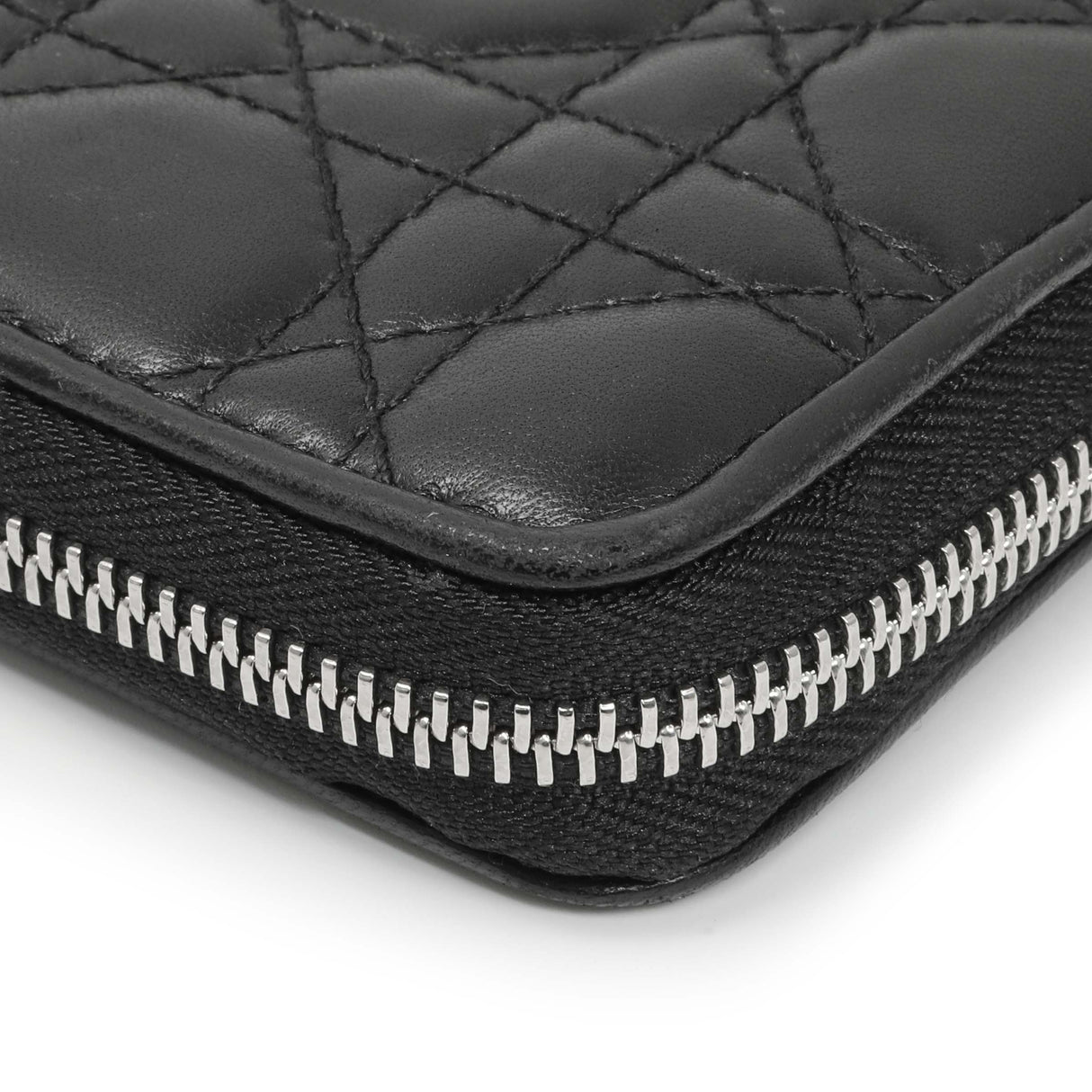 Christian Dior Black Lambskin Cannage Lady Dior Zip Wallet Accessories Christian Dior