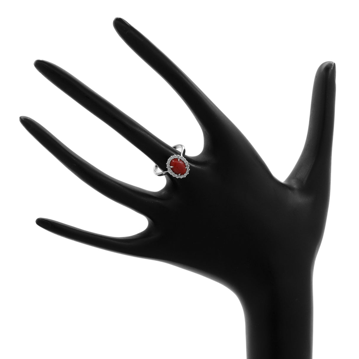 18K White Gold Cabochon Coral Halo Diamond Ring Fine Jewellery Modaselle