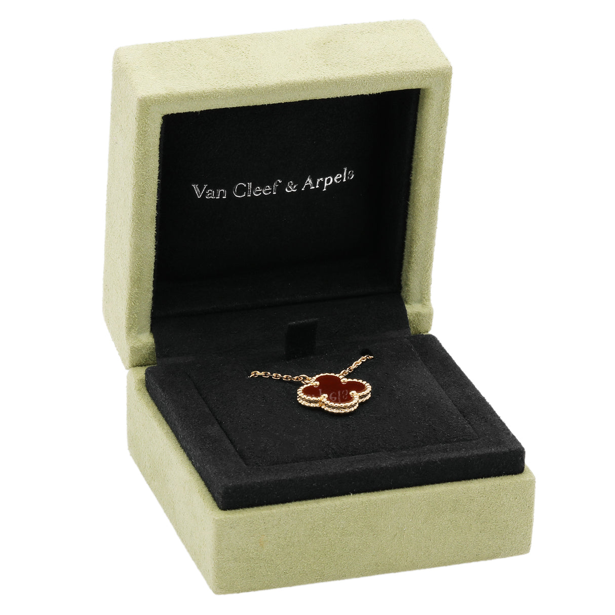 Van Cleef & Arpels 18K Yellow Gold Carnelian Vintage Alhambra Pendant Necklace Designer Jewellery Van Cleef and Arpels