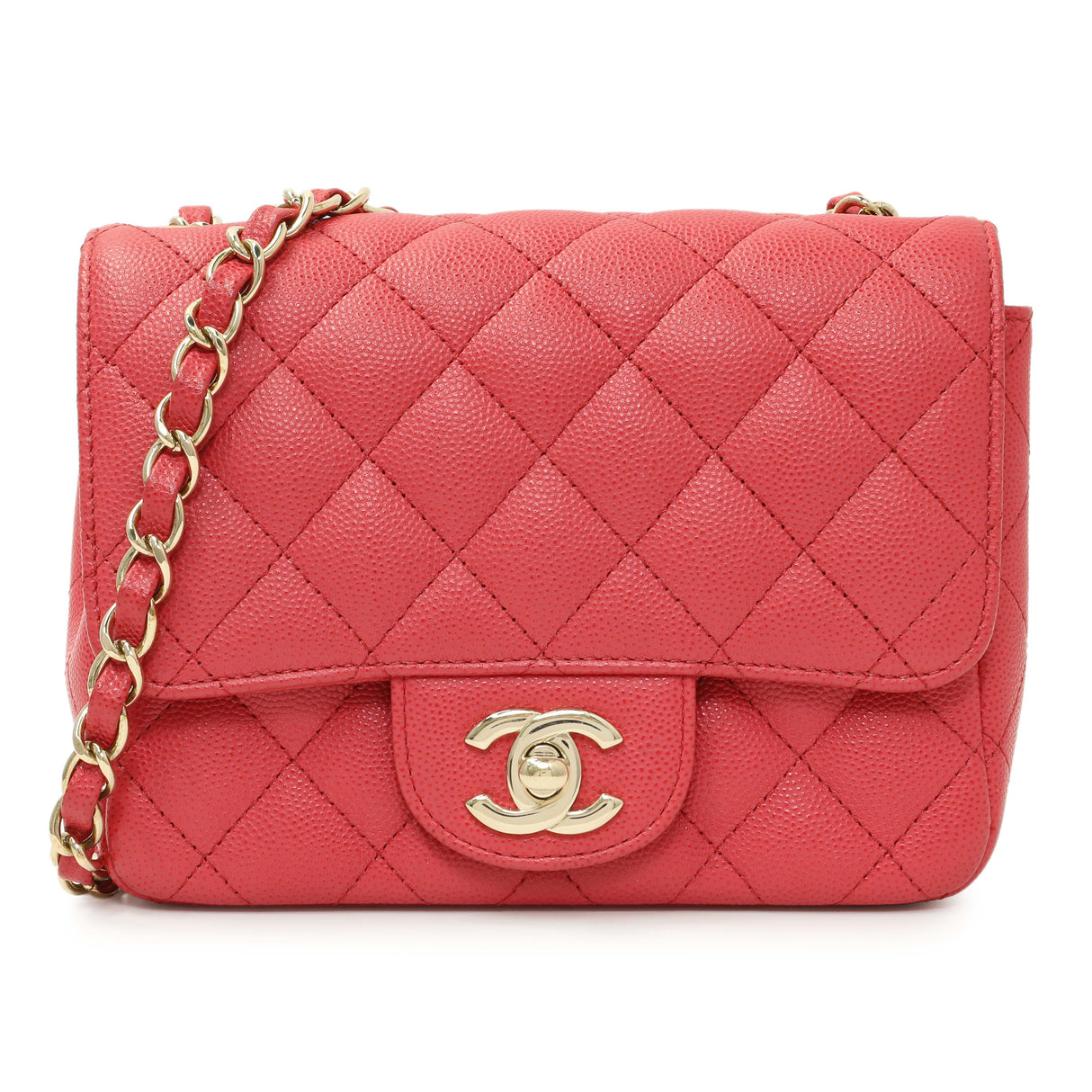 Chanel Pink Quilted Caviar Mini Square Flap Handbags Chanel