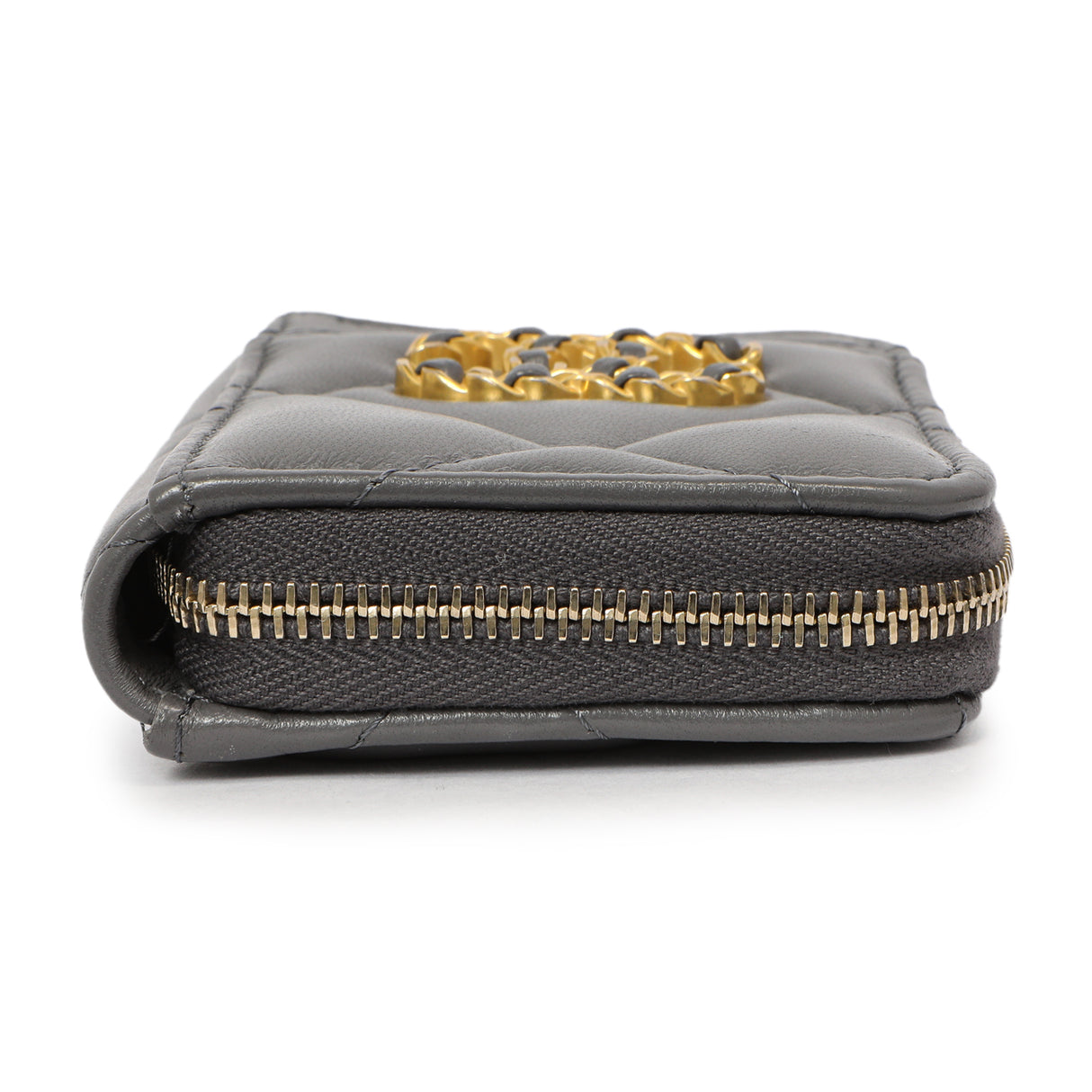 Chanel Grey Quilted Lambskin 19 Vertical Zip Card Holder Wallet Accessories Chanel