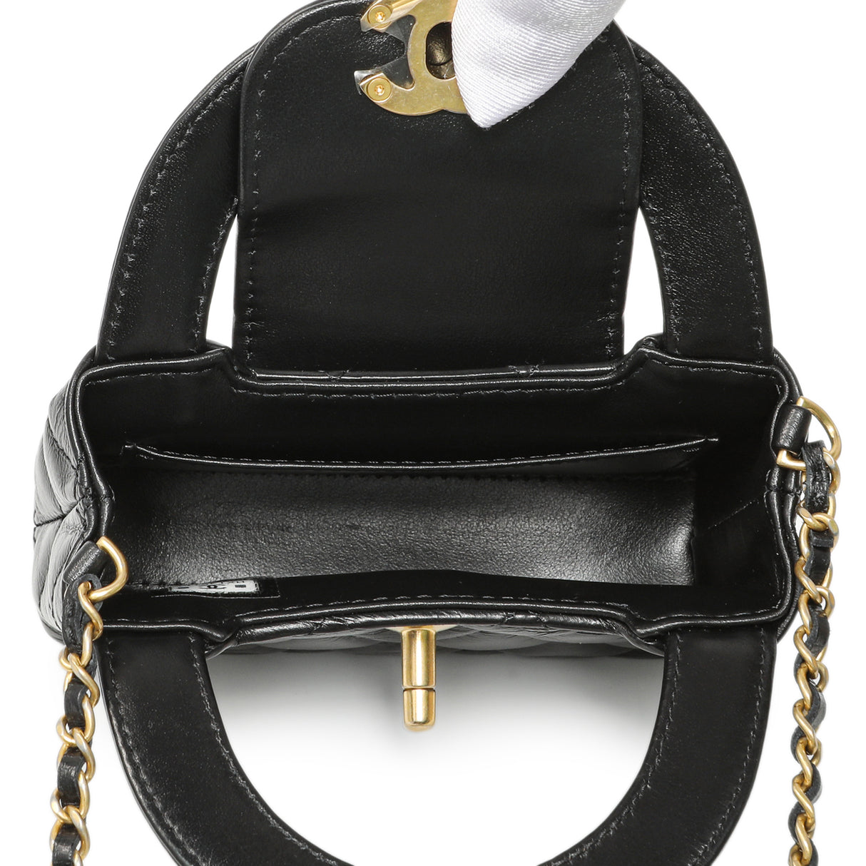 Chanel Black Shiny Aged Calfskin Quilted Mini Nano Kelly Shopper Handbags Chanel