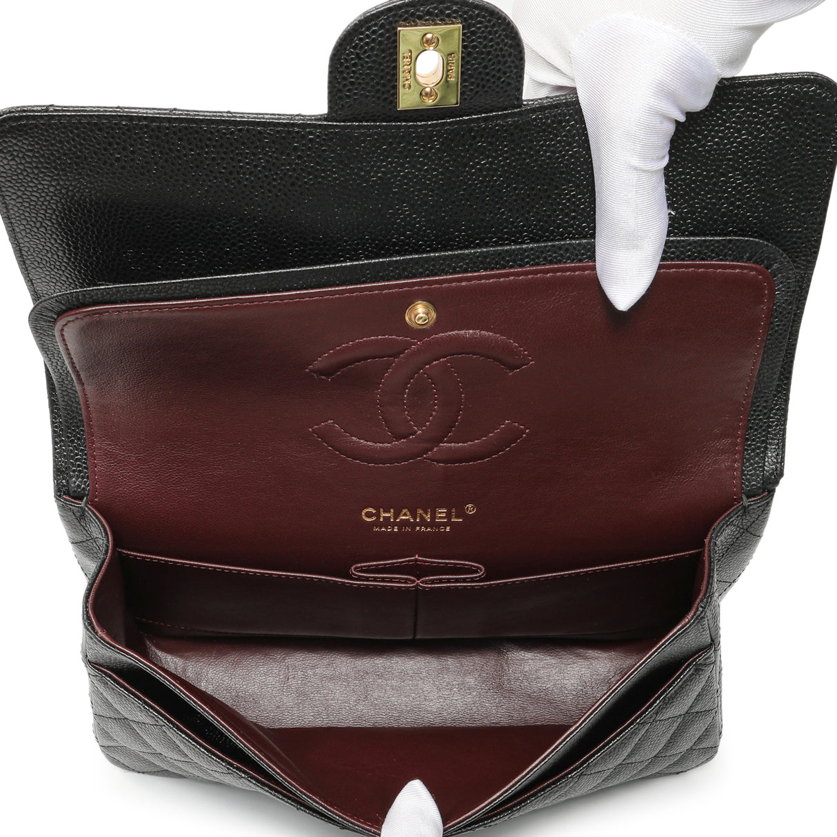 Chanel Black Quilted Caviar Medium Classic Double Flap Handbags Chanel