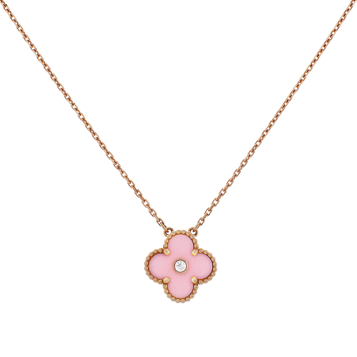 Van Cleef & Arpels 18K Rose Gold Porcelain Diamond Vintage Alhambra Pendant Designer Jewellery Van Cleef and Arpels