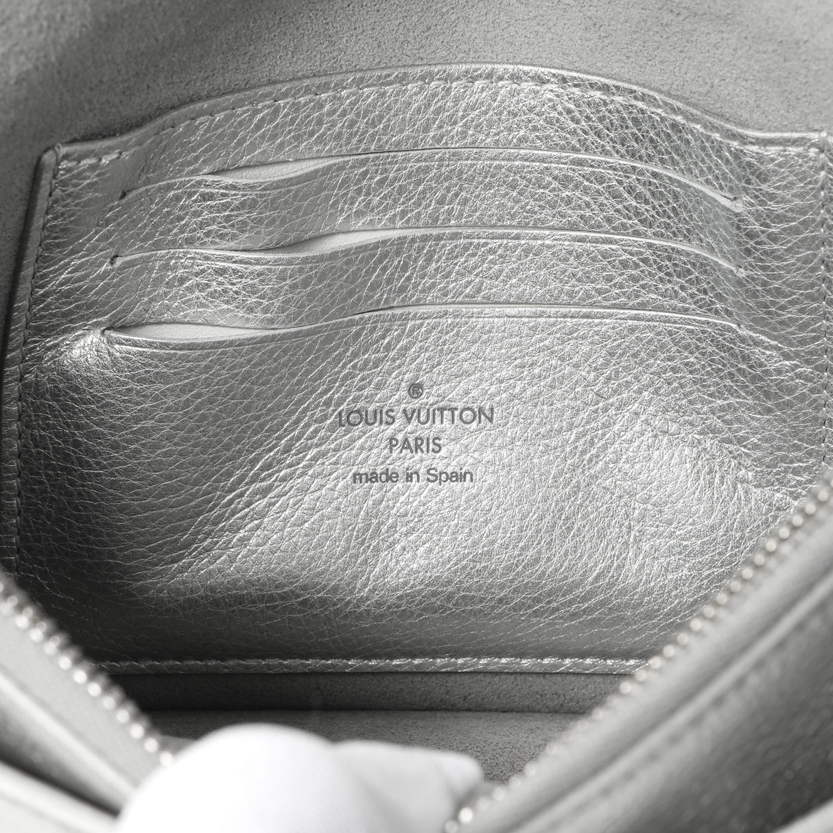 Louis Vuitton Silver Soft Calfskin Mylockme Chain Pochette Handbags Louis Vuitton