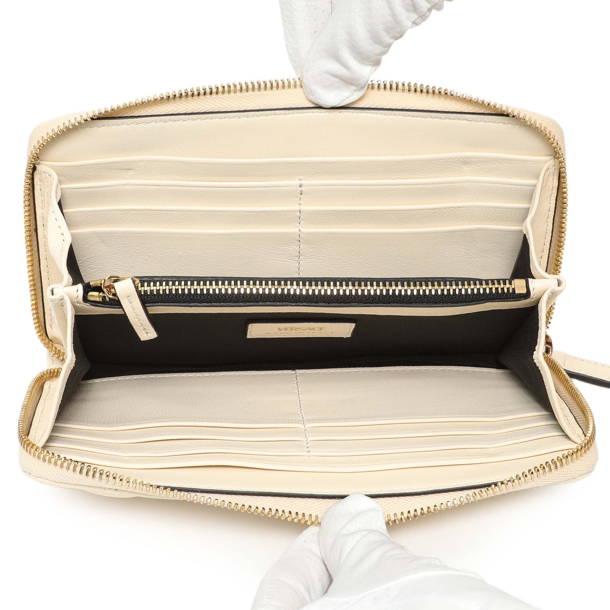 Versace White Nappa Quilted La Medusa Zip Around Wallet Accessories Versace