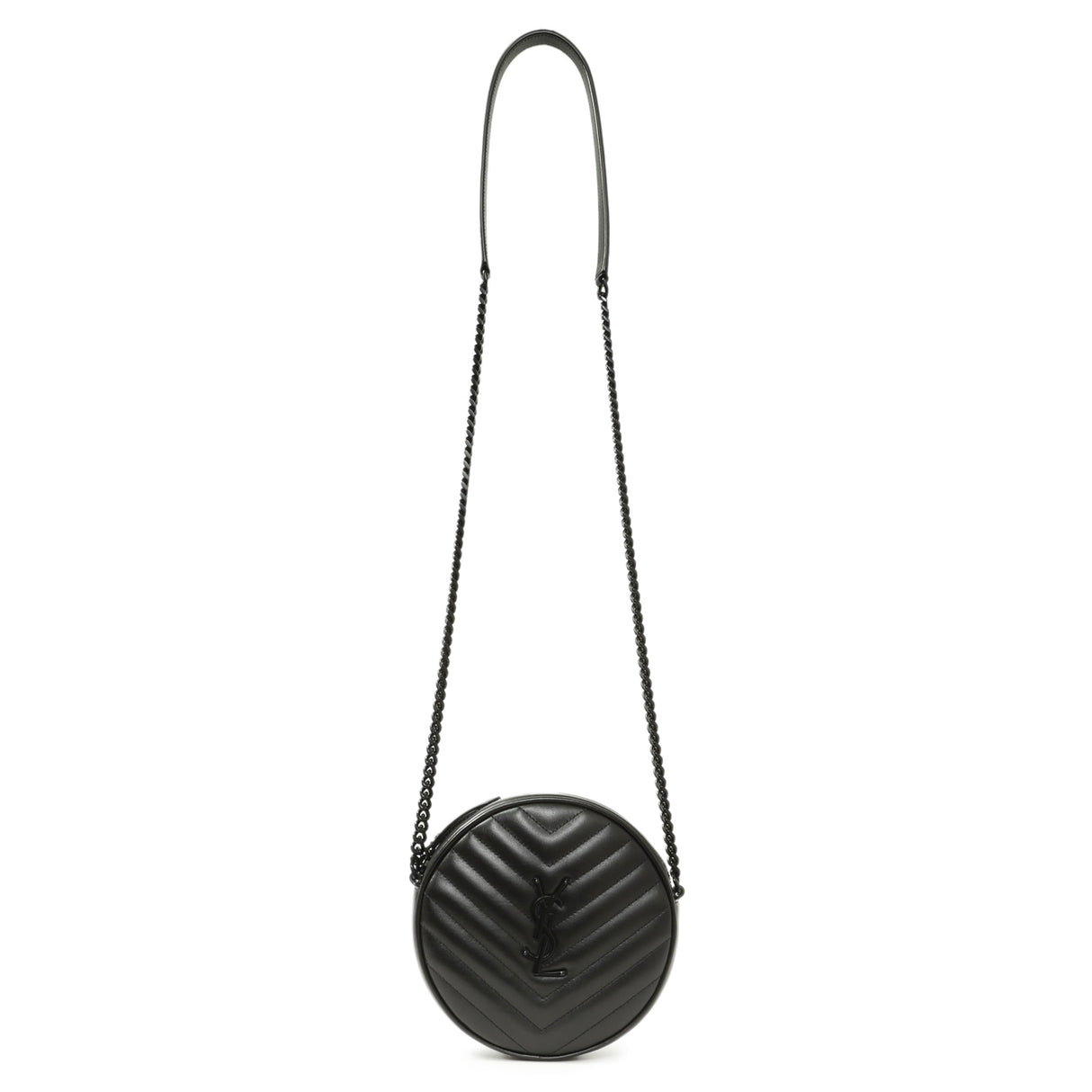 Saint Laurent Black Calfskin Matelasse Chevron Round Vinyle Camera Bag Handbags Saint Laurent