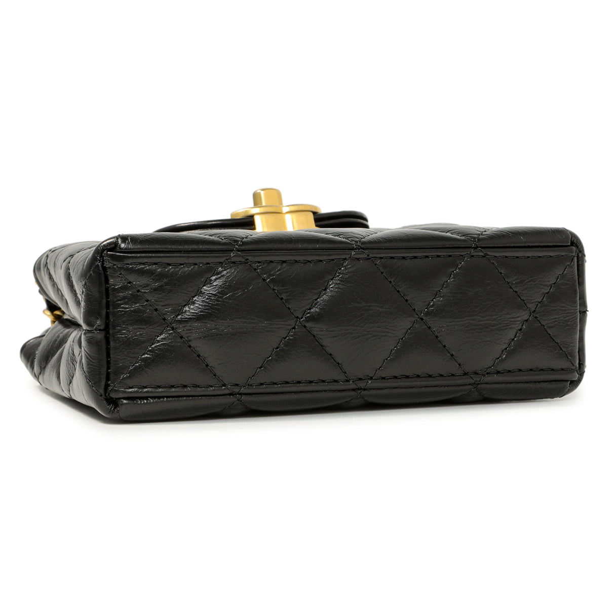 Chanel Black Shiny Aged Calfskin Quilted Mini Nano Kelly Shopper Handbags Chanel