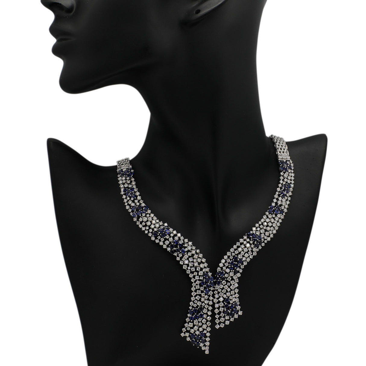 14K White Gold 14.74 Carat Sapphire & Diamond Collier Necklace Fine Jewellery Modaselle