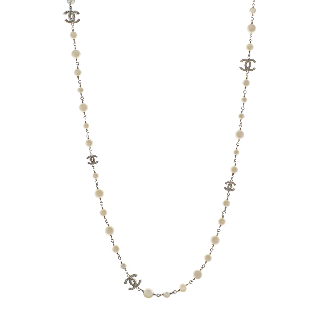 Chanel Pearl Crystal CC Long Necklace Designer Jewellery Chanel
