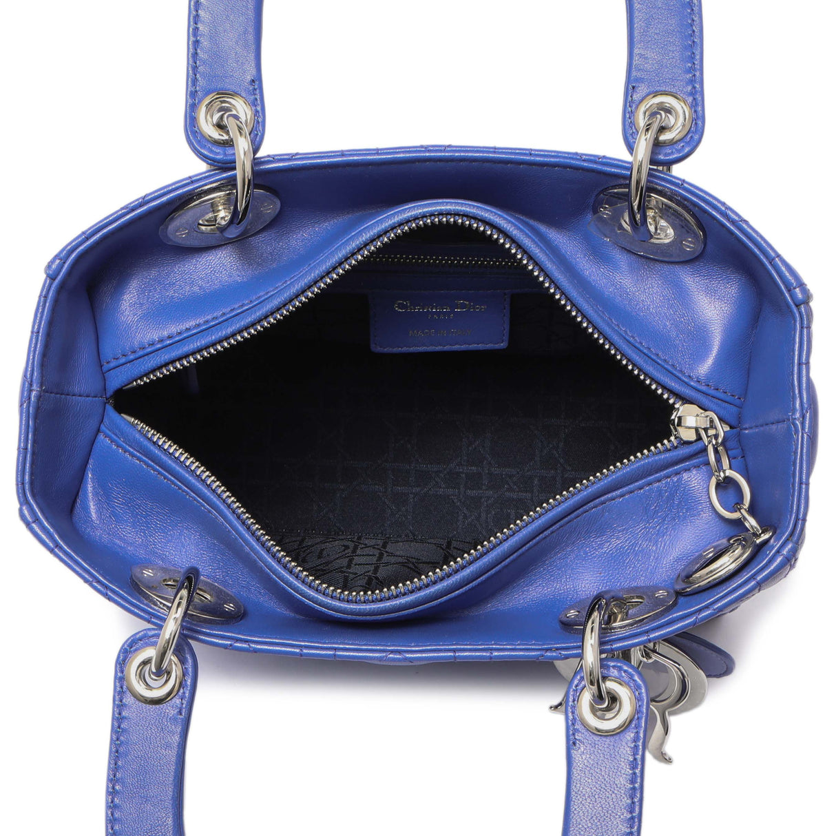 Christian Dior Blue Lambskin Cannage Medium Lady Dior Handbags Christian Dior