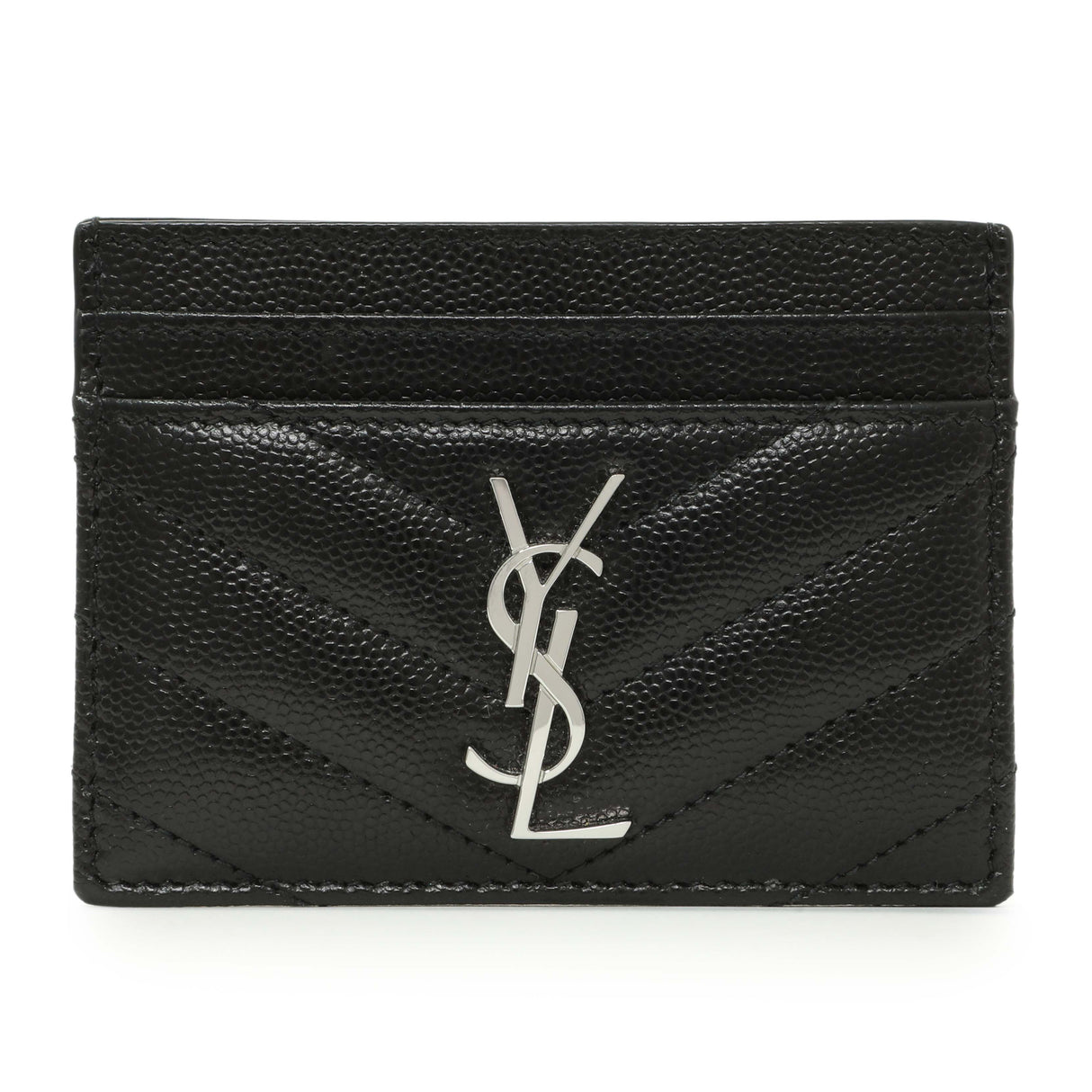 Saint Laurent Black Grain De Poudre Matelasse Chevron Monogram Credit Card Case Accessories Saint Laurent