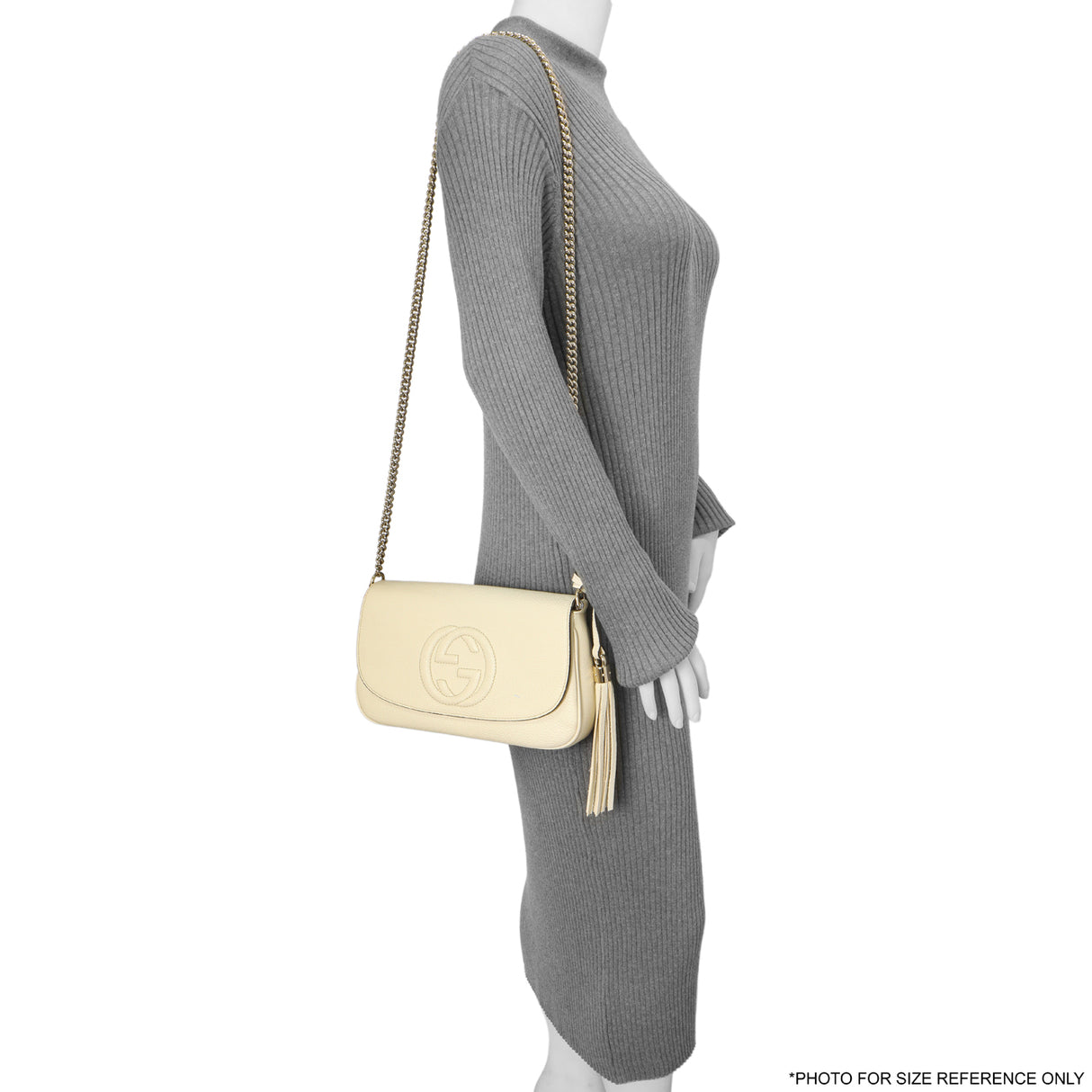 Gucci Ivory Pebbled Calfskin Medium Soho Flap Crossbody Handbags Gucci