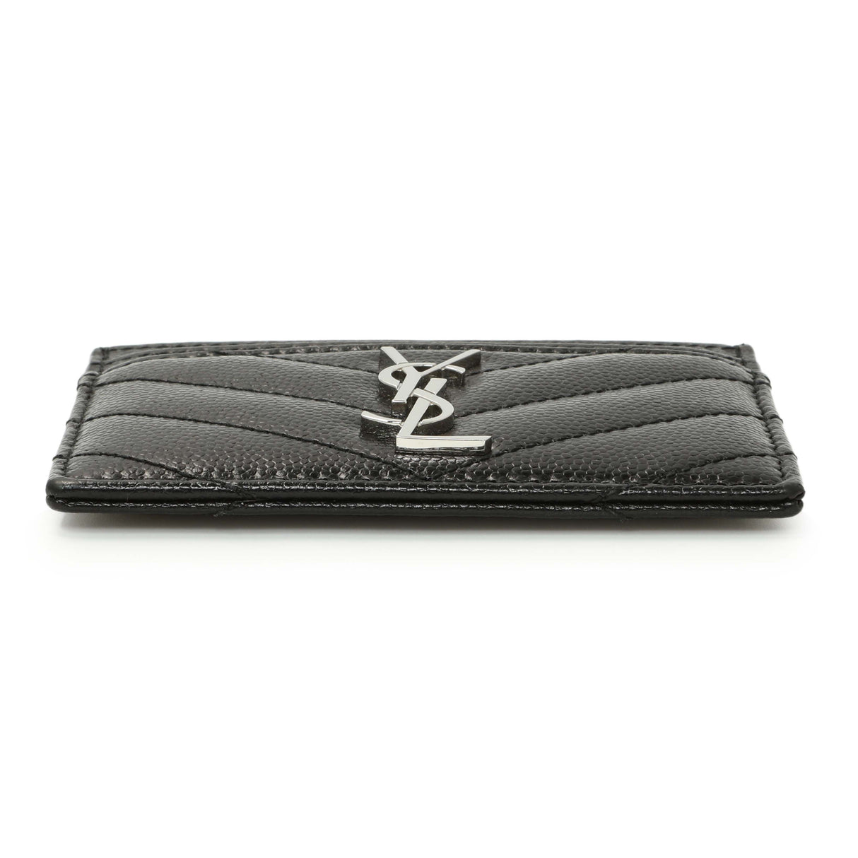 Saint Laurent Black Grain De Poudre Matelasse Chevron Monogram Credit Card Case Accessories Saint Laurent