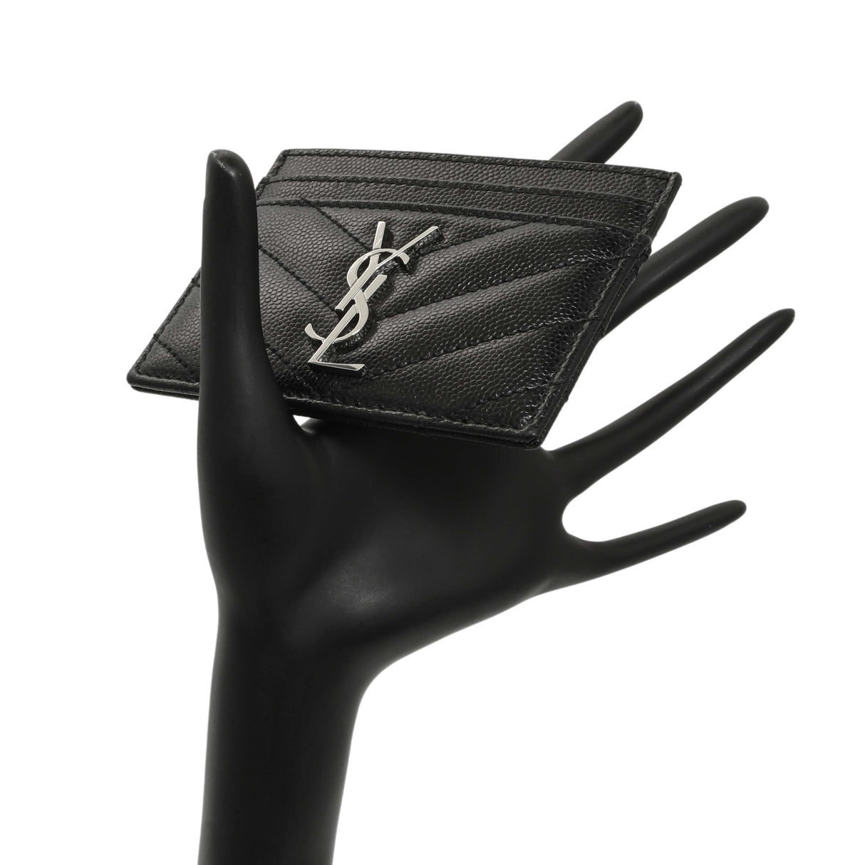 Saint Laurent Black Grain De Poudre Matelasse Chevron Monogram Credit Card Case Accessories Saint Laurent