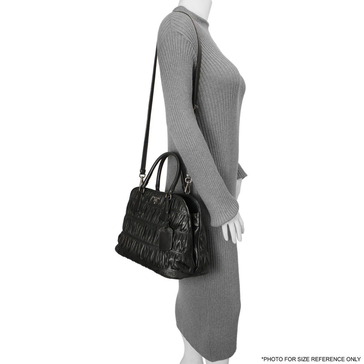 Prada Black Nappa Gaufre Double Handle Tote Handbags Prada