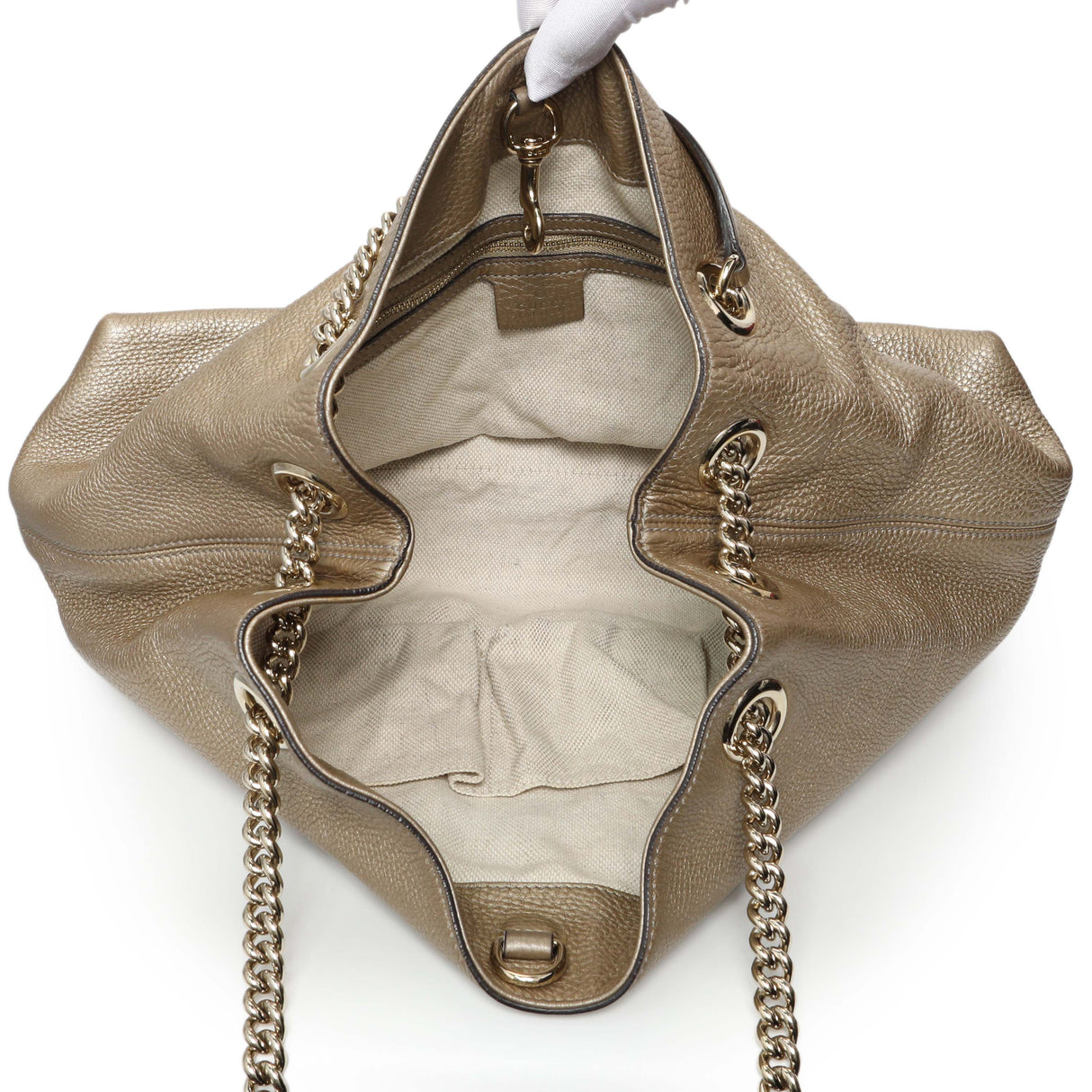 Gucci Gold Pebbled Calfskin Medium Soho Chain Shoulder Bag Handbags Gucci