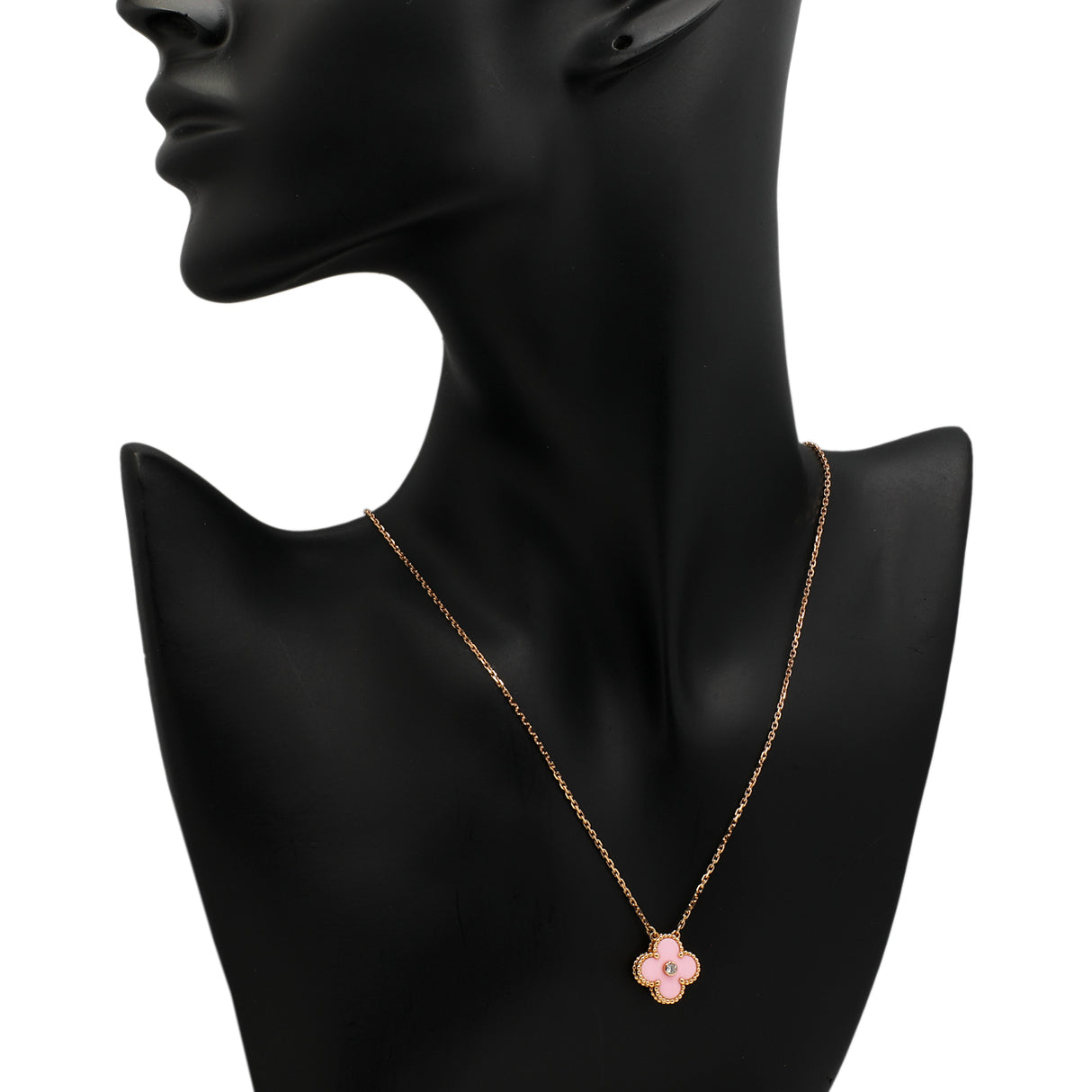 Van Cleef & Arpels 18K Rose Gold Porcelain Diamond Vintage Alhambra Pendant Designer Jewellery Van Cleef and Arpels