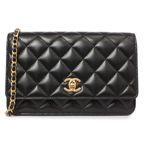 Chanel Black Quilted Lambskin CC Pearl Crush Wallet on Chain WOC