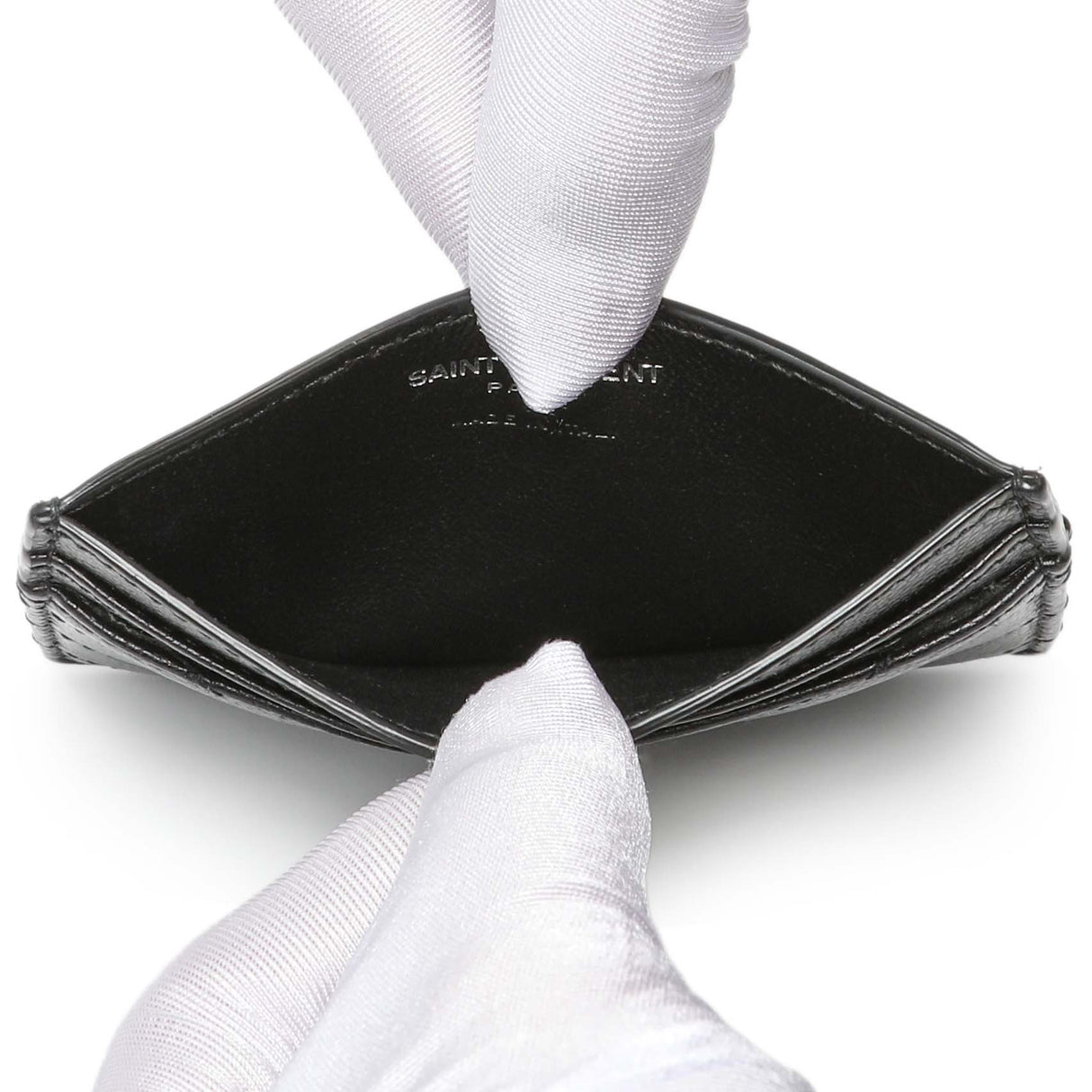 Saint Laurent Black Grain De Poudre Matelasse Chevron Monogram Credit Card Case Accessories Saint Laurent