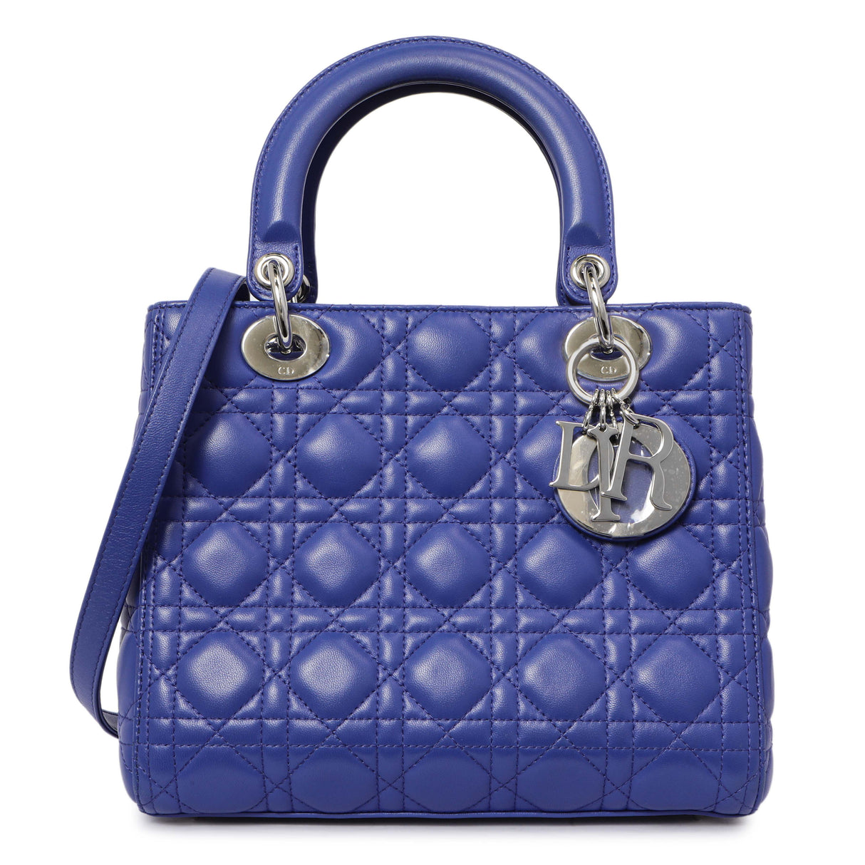 Christian Dior Blue Lambskin Cannage Medium Lady Dior Handbags Christian Dior