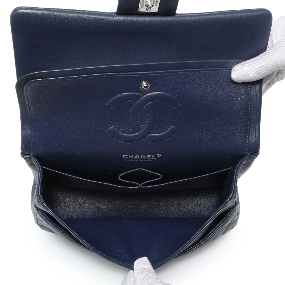 Chanel Blue Quilted Lambskin Medium Classic Double Flap Handbags Chanel