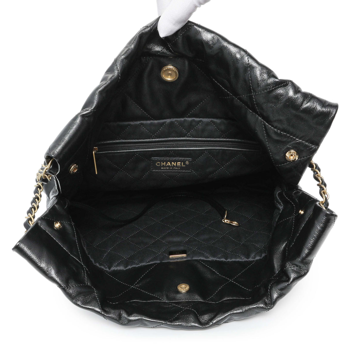 Chanel Black Quilted Shiny Calfskin Small Chanel 22 Handbags Chanel