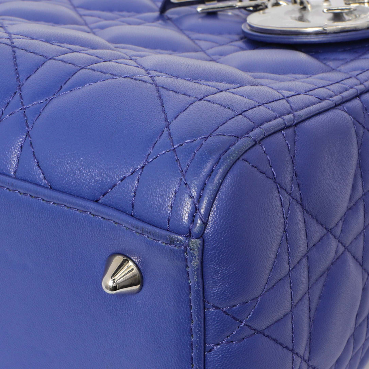 Christian Dior Blue Lambskin Cannage Medium Lady Dior Handbags Christian Dior