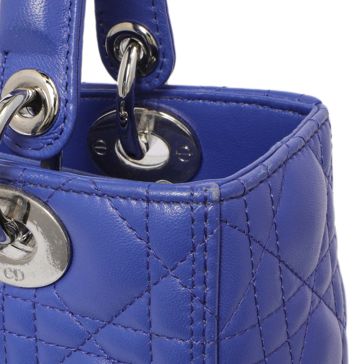 Christian Dior Blue Lambskin Cannage Medium Lady Dior Handbags Christian Dior