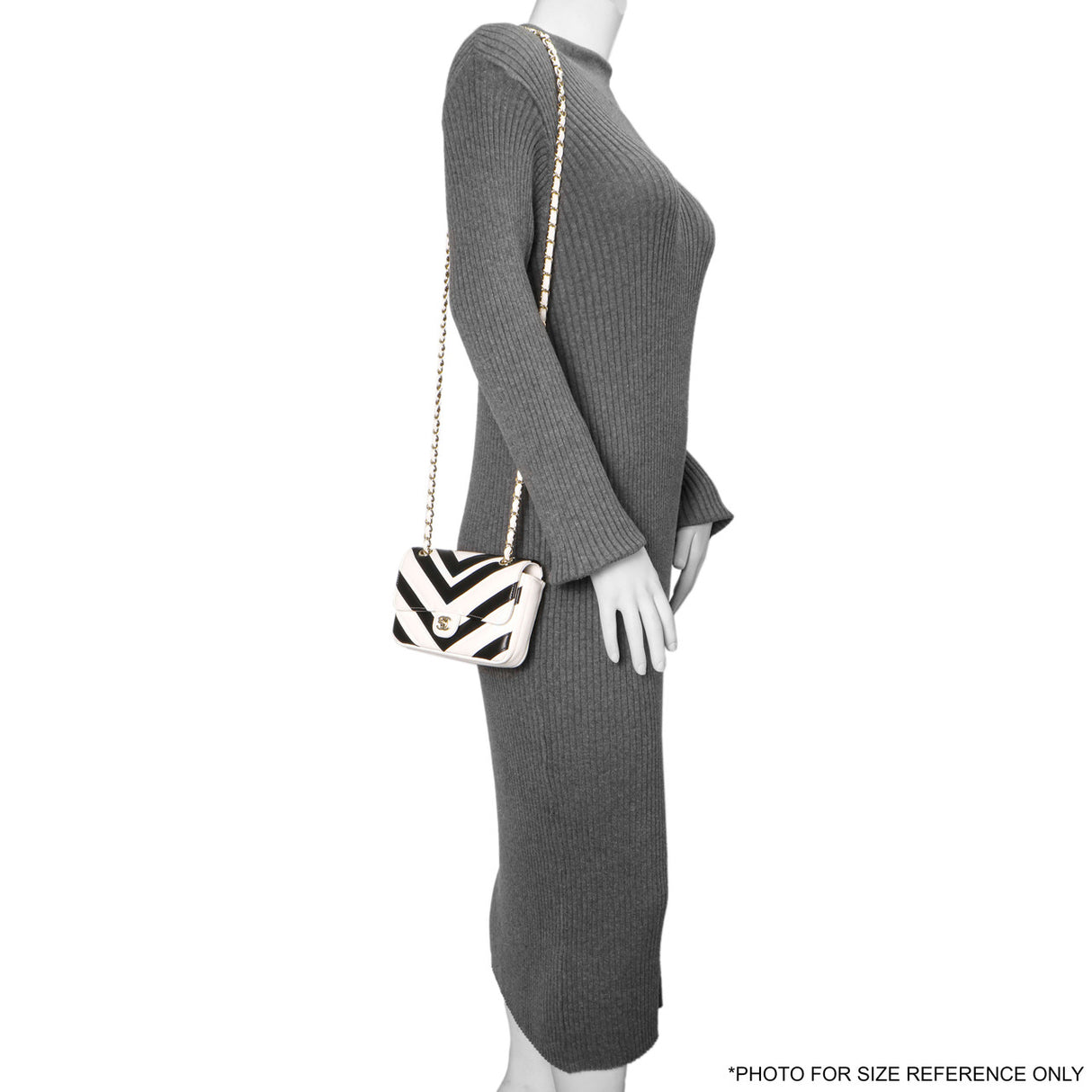 Chanel White Black Chevron Lambskin Stitched Mini Flap Handbags Chanel