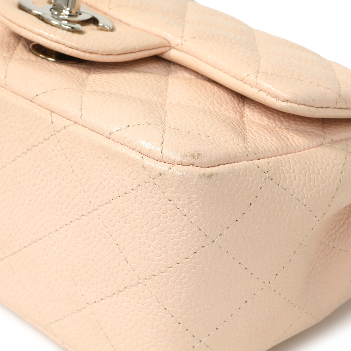 Chanel Light Pink Quilted Caviar Mini Square Flap Handbags Chanel