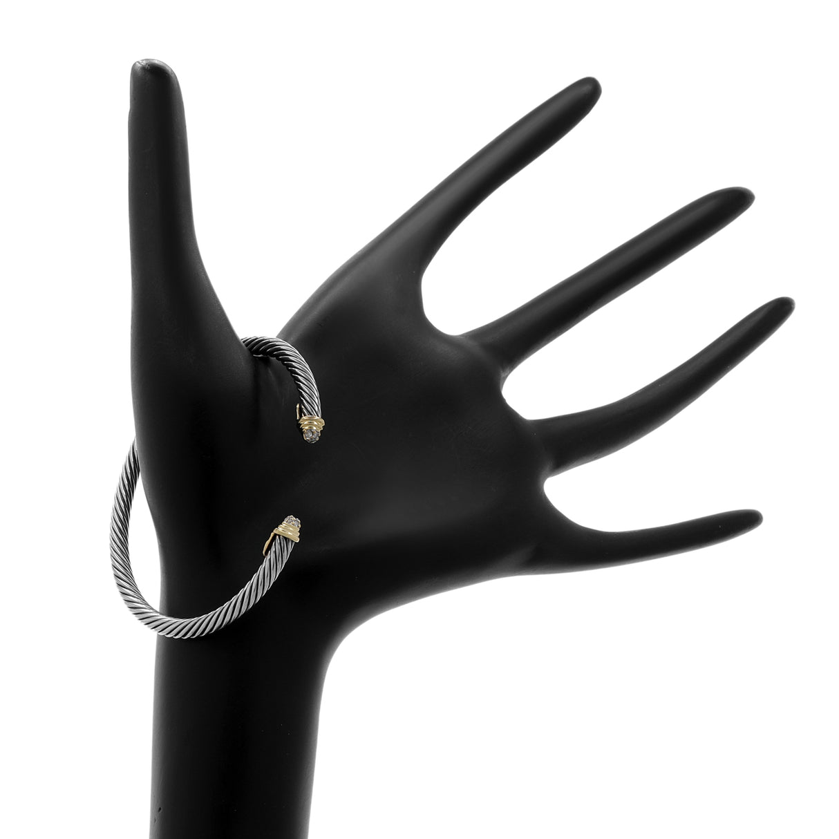 David Yurman Sterling Silver 18K Yellow Gold Diamond 4mm Cable Bracelet Designer Jewellery David Yurman