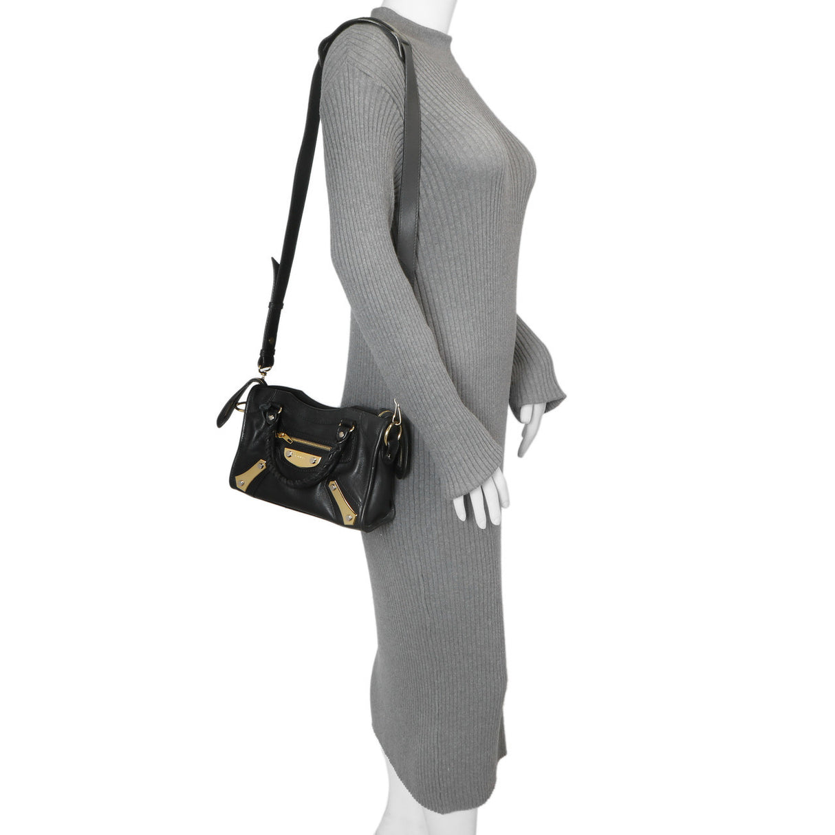 Balenciaga Black Calfskin Metal Plate Mini City Handbags Balenciaga