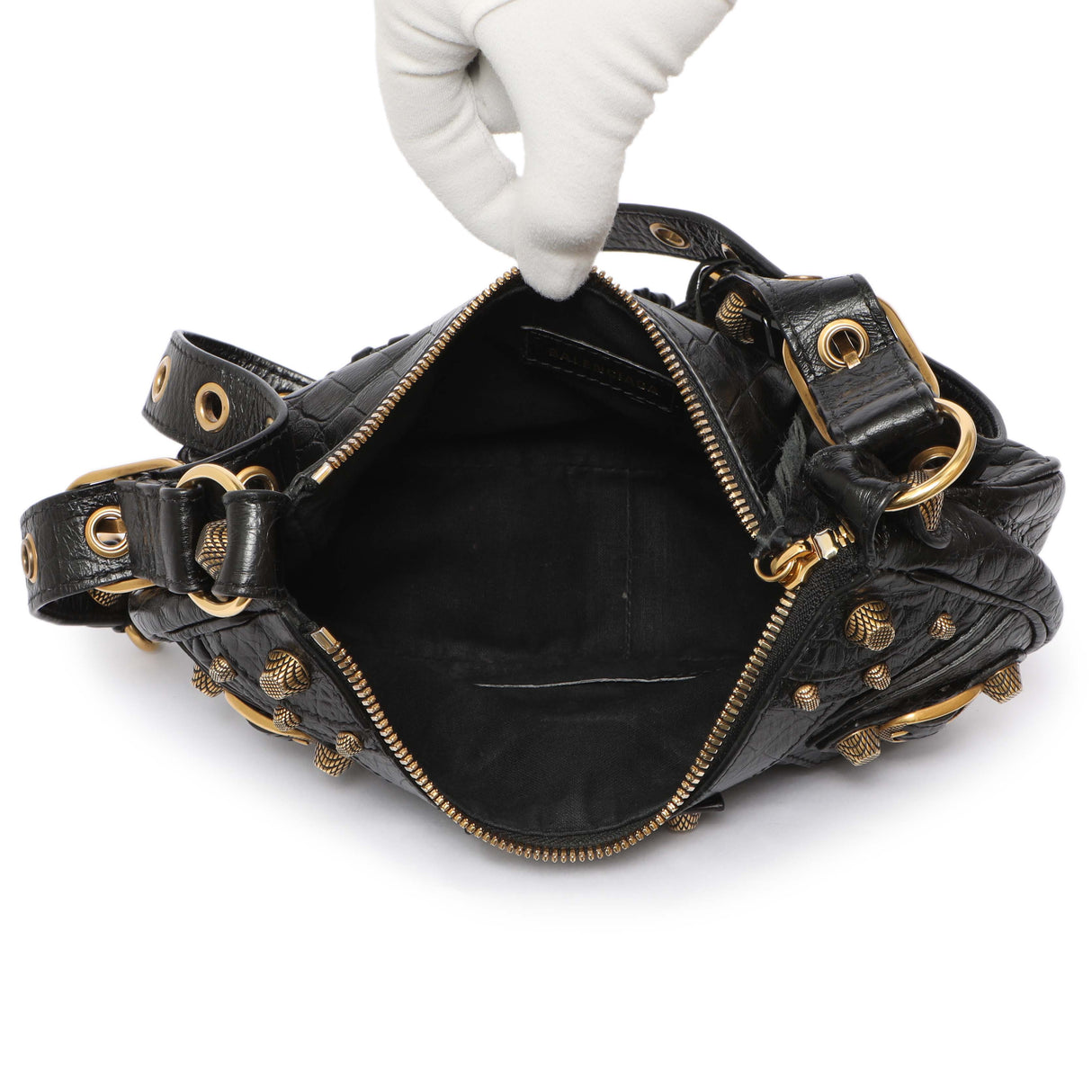 Balenciaga Black Crocodile Embossed Le Cagole Shoulder Bag XS Handbags Balenciaga