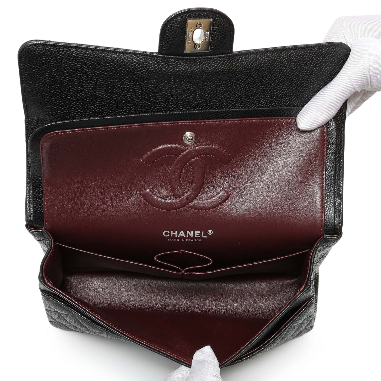 Chanel Black Quilted Caviar Medium Classic Double Flap Handbags Chanel