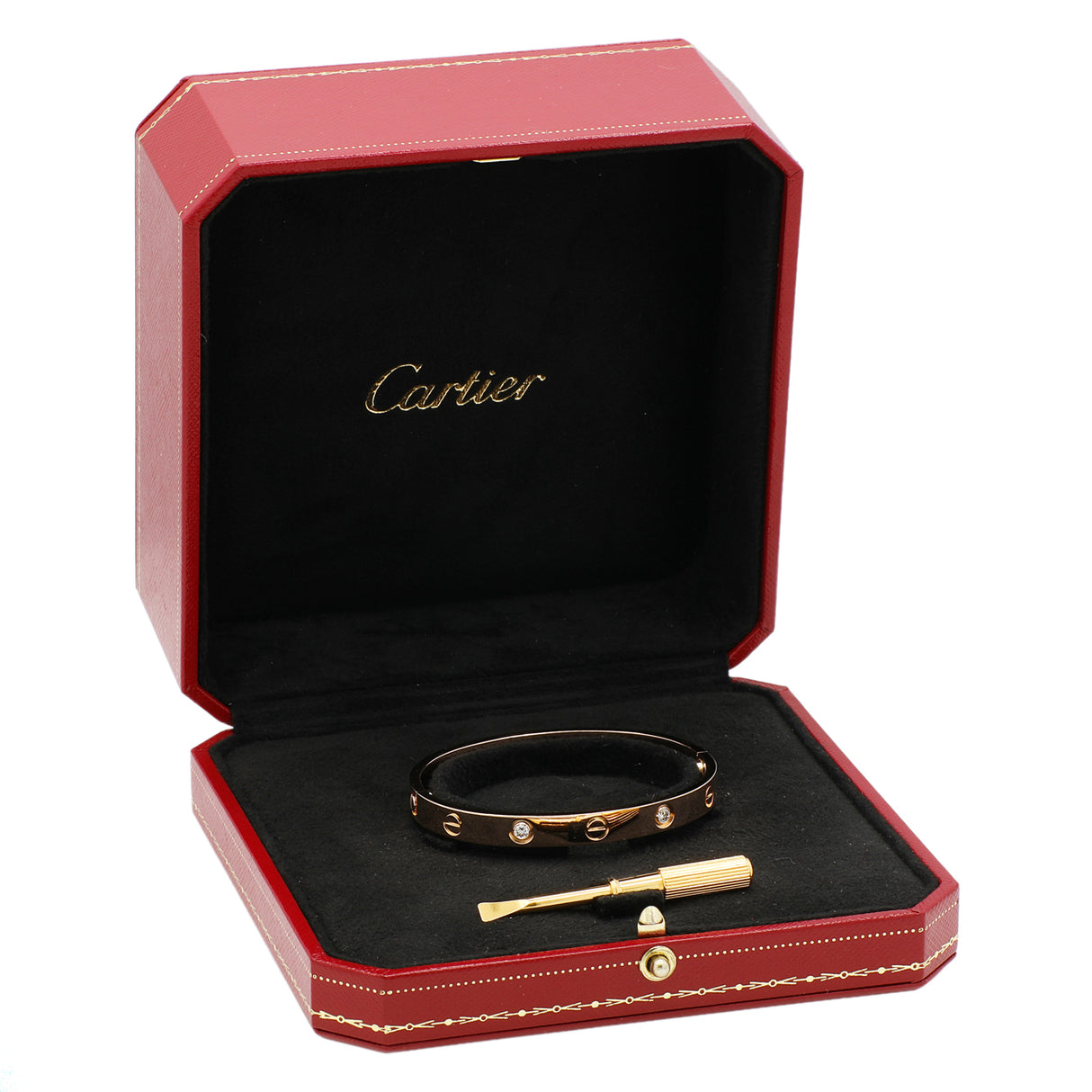 Cartier 18K Rose Gold 4 Diamond Love Bracelet Designer Jewellery Cartier