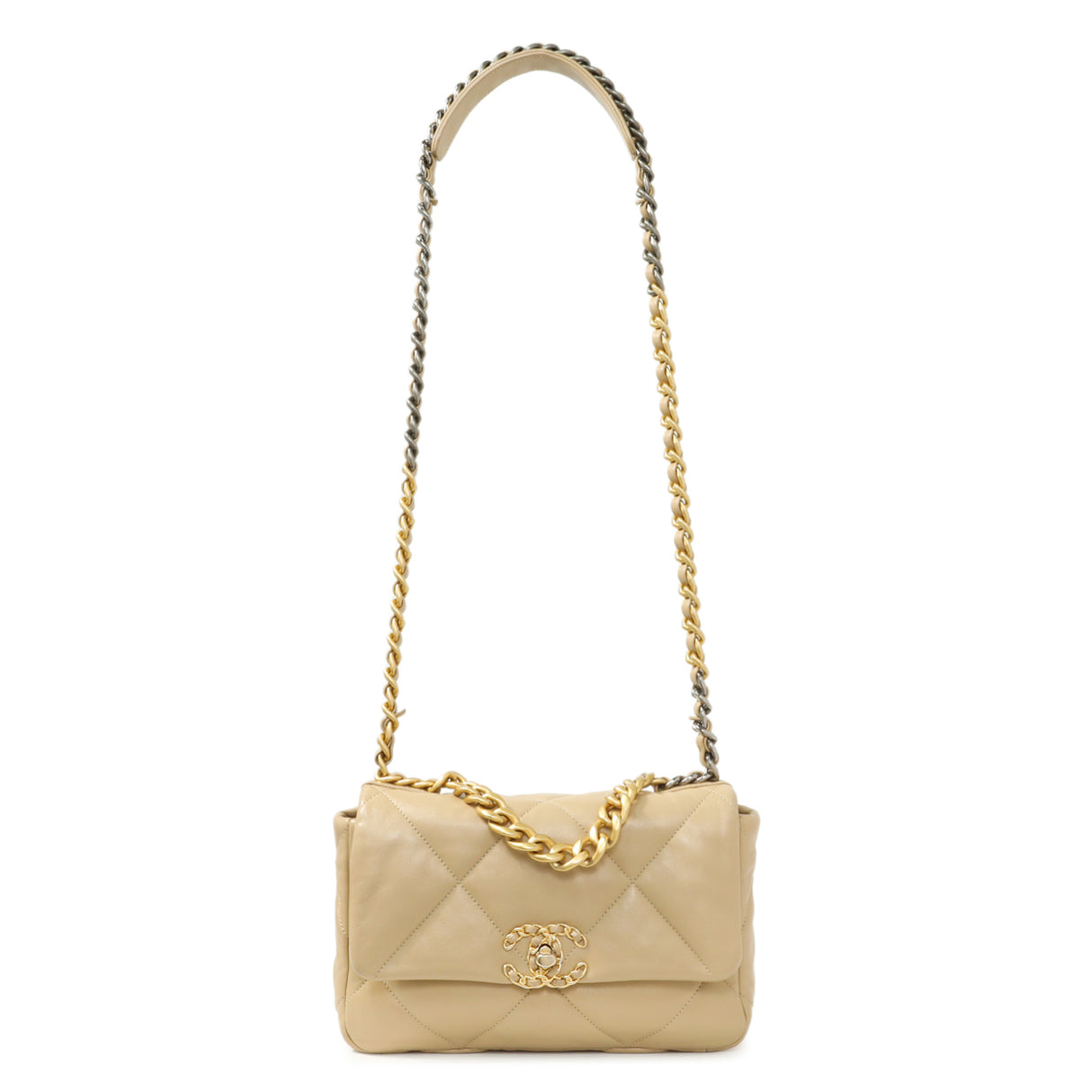 Chanel Beige Quilted Lambskin Medium 19 Flap Handbags Chanel