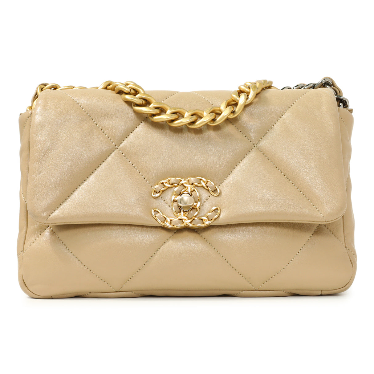 Chanel Beige Quilted Lambskin Medium 19 Flap Handbags Chanel