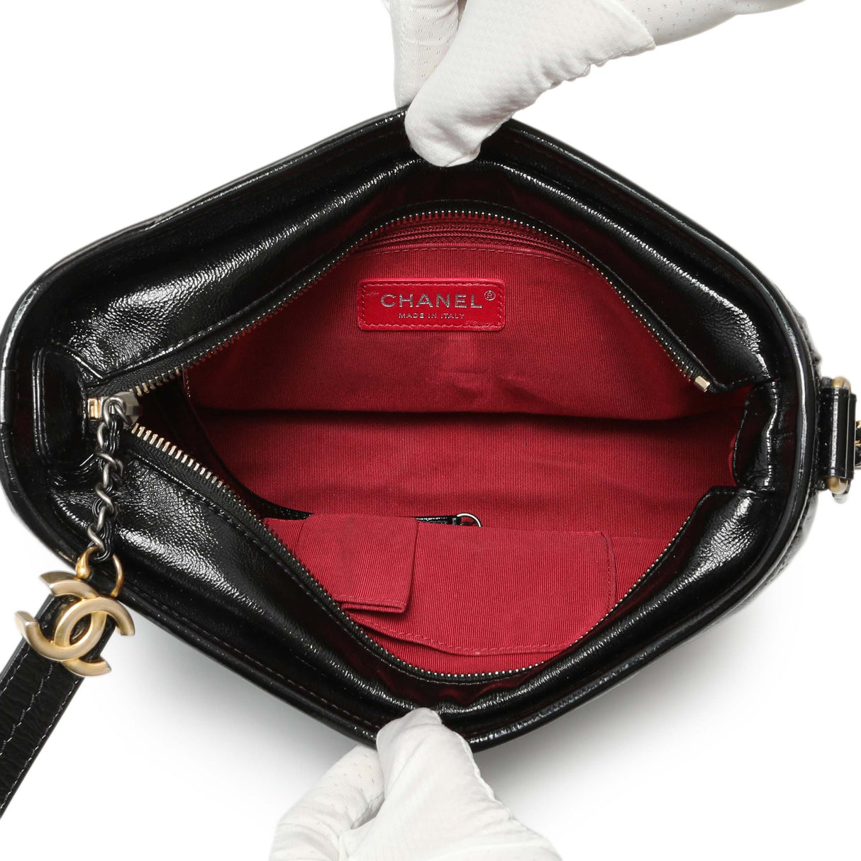 Chanel Black Quilted Patent Goatskin Medium Gabrielle Hobo Handbags Chanel