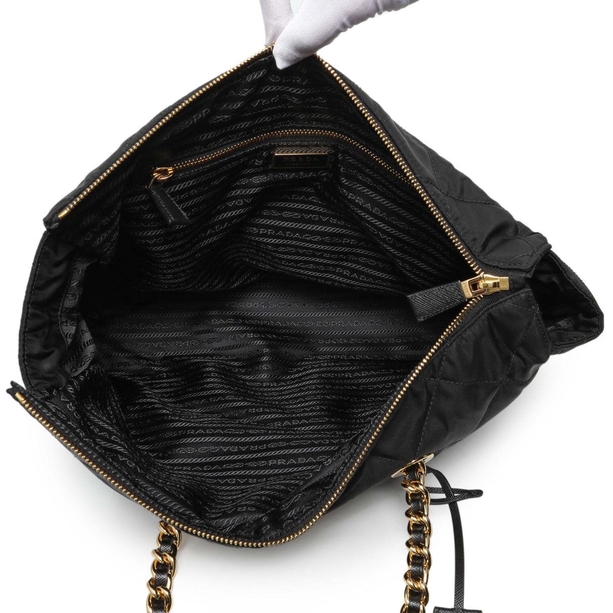 Prada Black Re-Nylon Triangle Stitched Re-Edition 1995 Chaine Large Shoulder Bag Handbags Prada