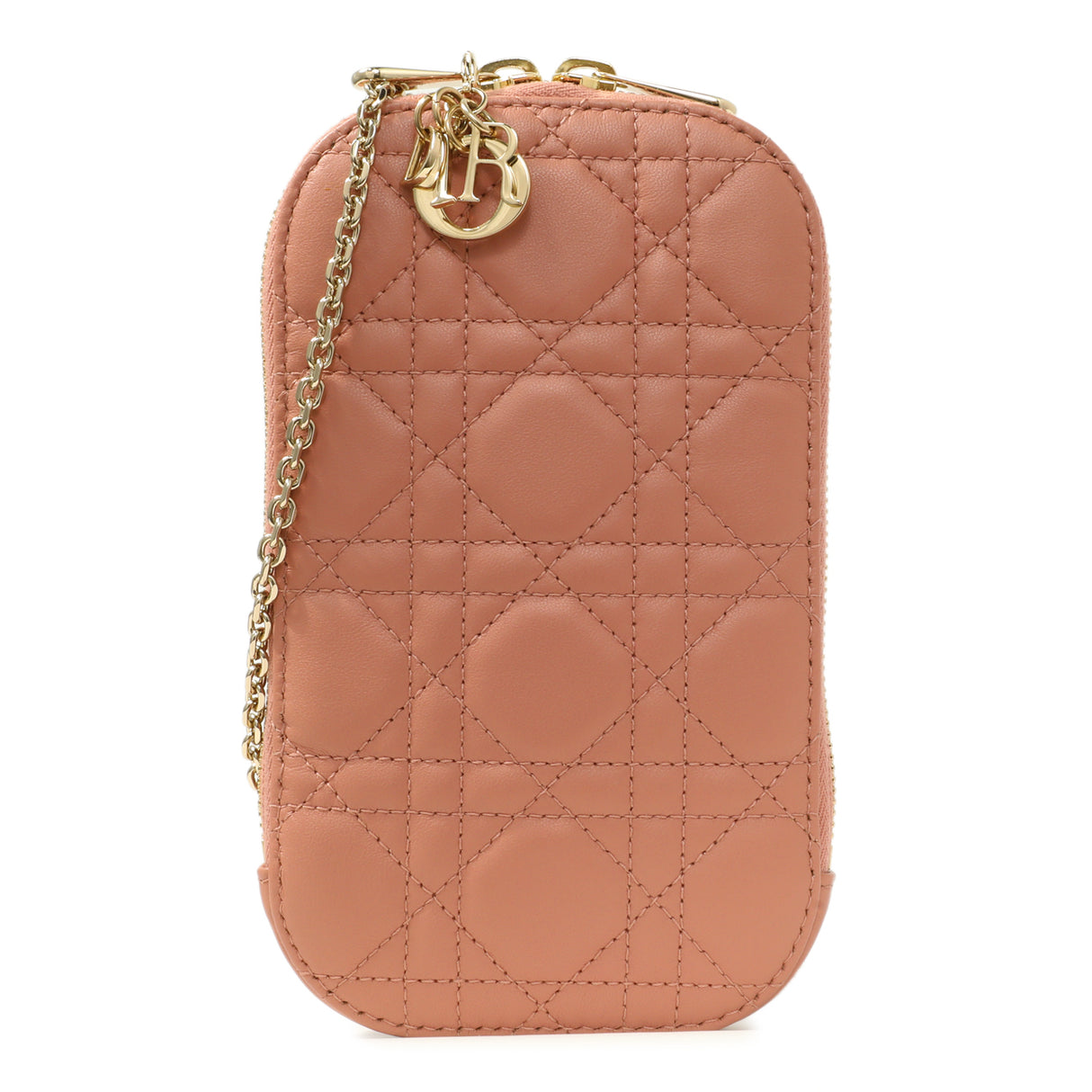 Christian Dior Deep Nude Lambskin Cannage Lady Dior Phone Holder Handbags Christian Dior