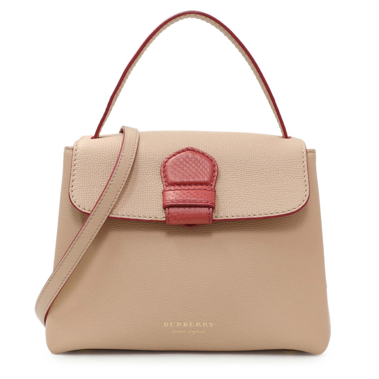 Burberry Beige Red Derby Calfskin Snakeskin House Check Small Camberley Handbags Burberry