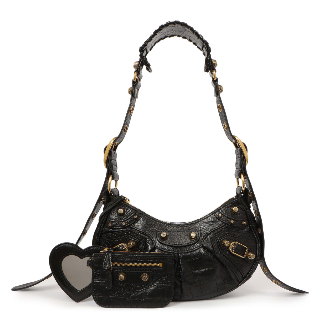 Balenciaga Black Crocodile Embossed Le Cagole Shoulder Bag XS Handbags Balenciaga