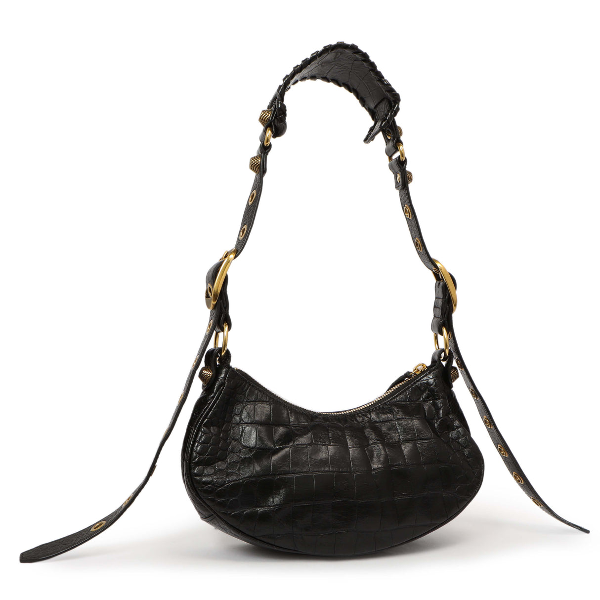 Balenciaga Black Crocodile Embossed Le Cagole Shoulder Bag XS Handbags Balenciaga