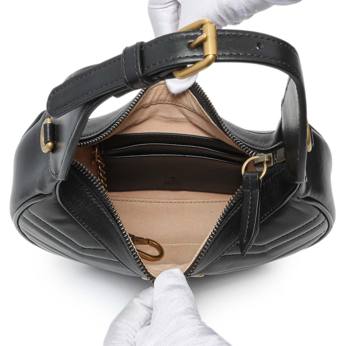 Gucci Black Calfskin Matelasse Chevron Mini GG Marmont Half Moon Hobo Handbags Gucci